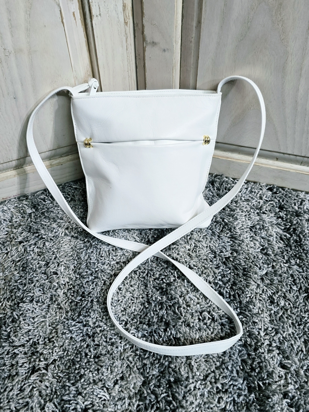 Coming Soon Classic White Leather Crossbody Bag
